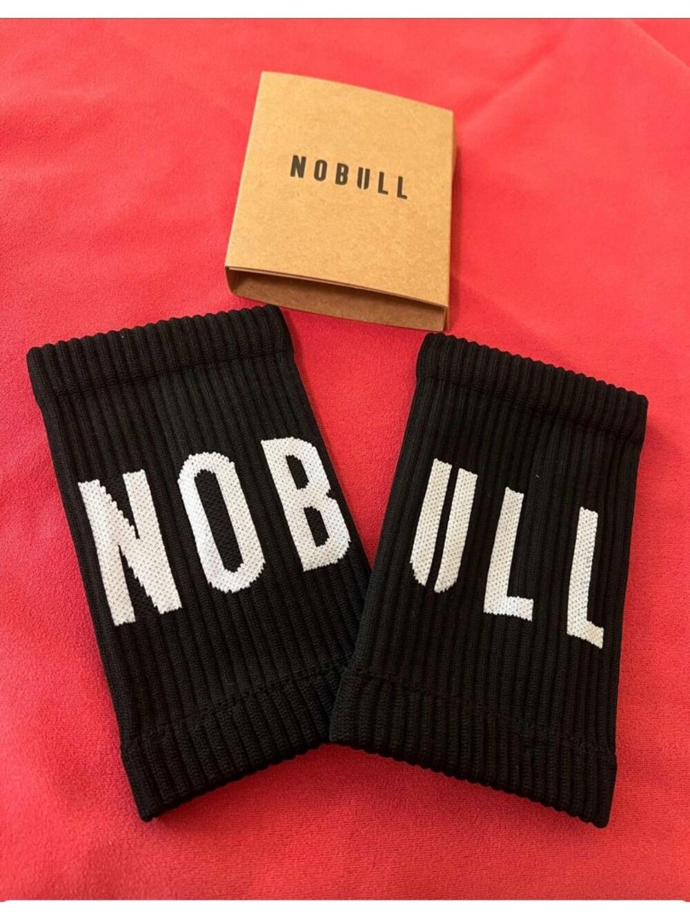 NoBull 6" Black Wristbands White Logo Stretchable Comfortable Fit Cross Fit Gym